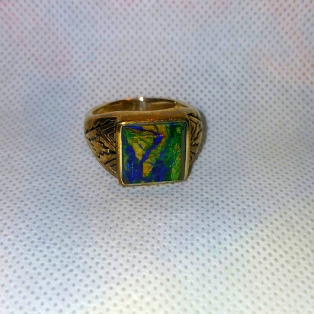 VINTAGE Mexican Rainbow Calsilica 925 Sterling Silver Ring